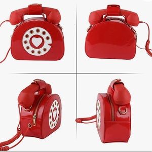 Women Telephone Shaped Handbag Retro Phone Top-Handle Shoulder Bags Crossbody